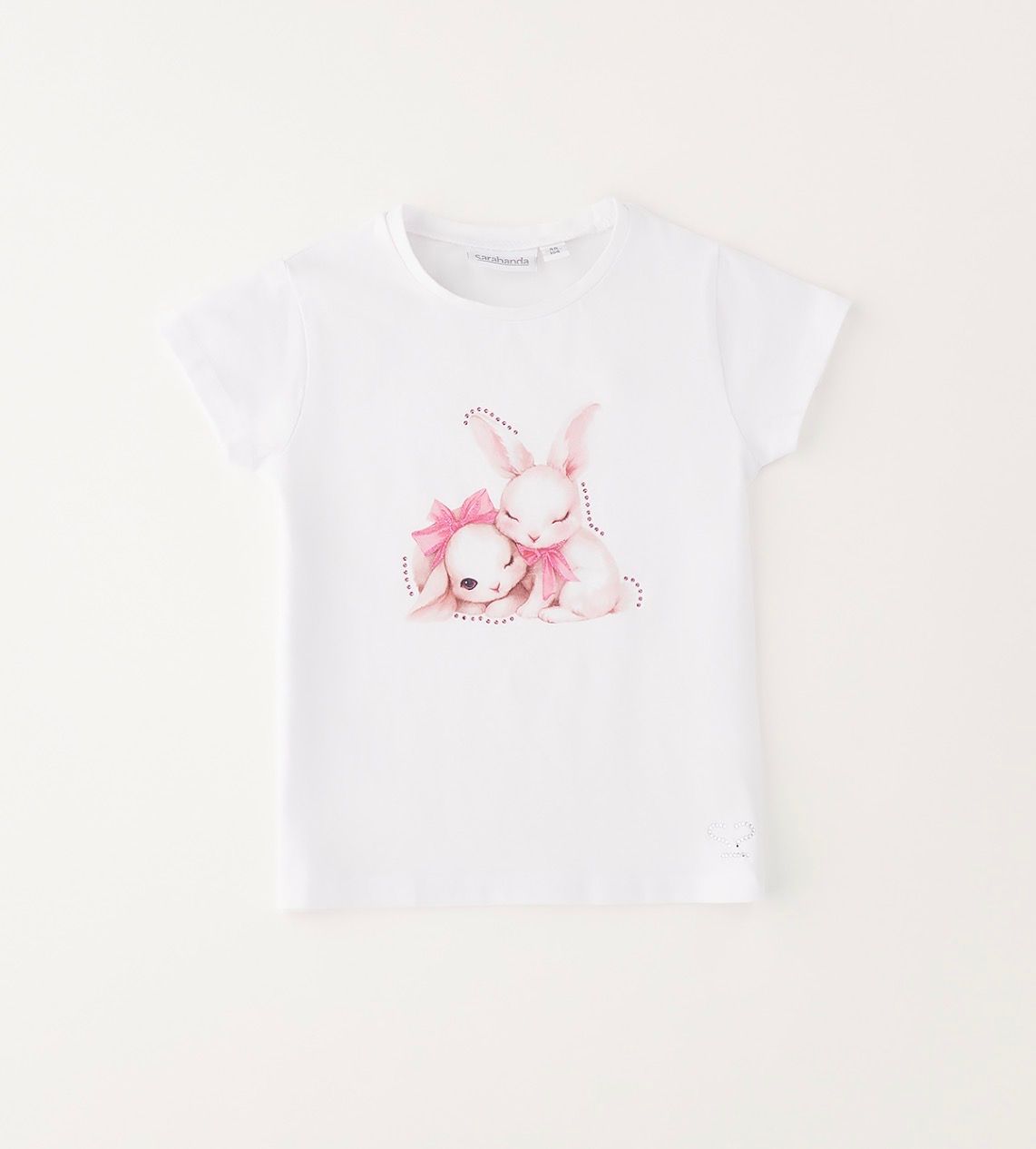 Sarabanda T-shirt wit konijntjes met steentjes en glitters