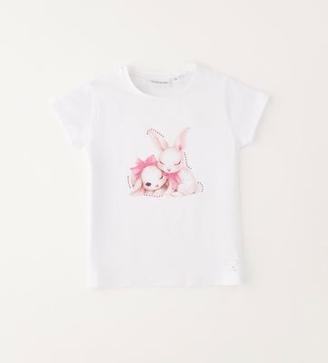 Sarabanda T-shirt wit konijntjes met steentjes en glitters