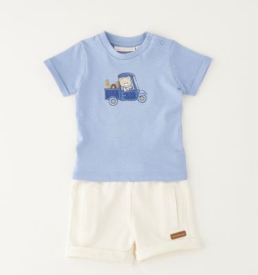 Minibanda set t-shirt auto plus short wit