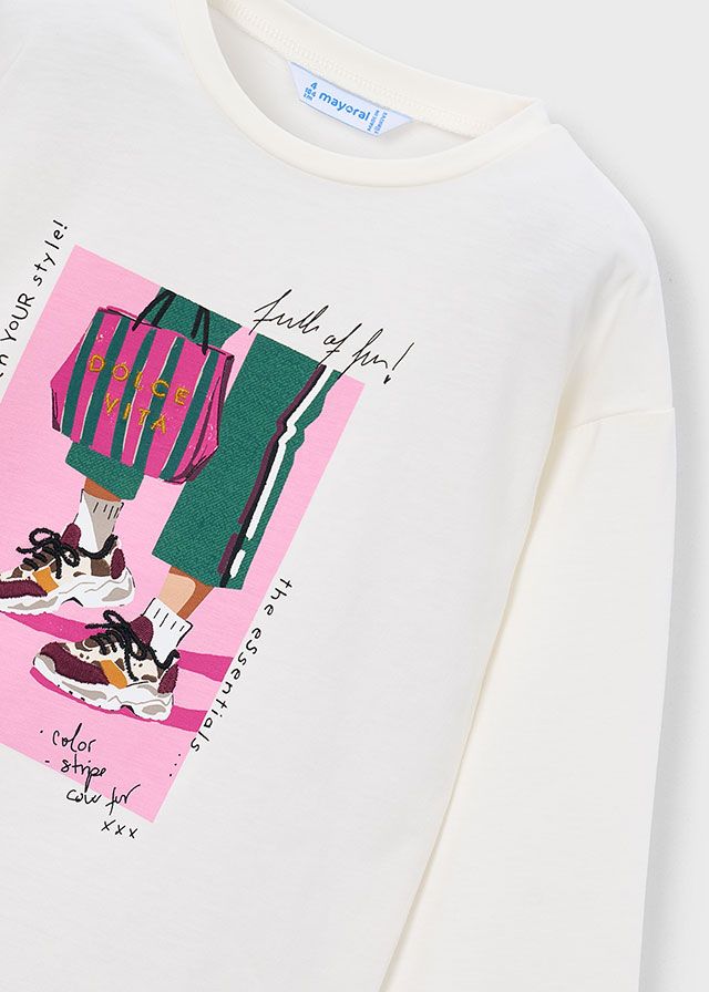 Mayoral t-shirt Natur-bott groen/roze