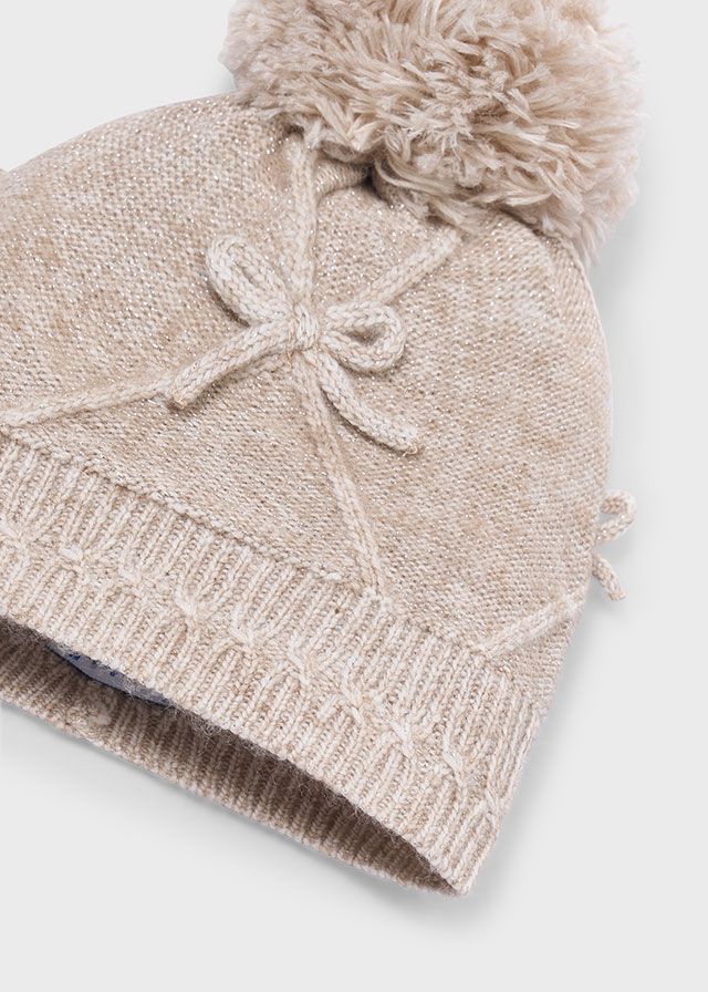 Mayoral bow hat &amp;scarf set beige