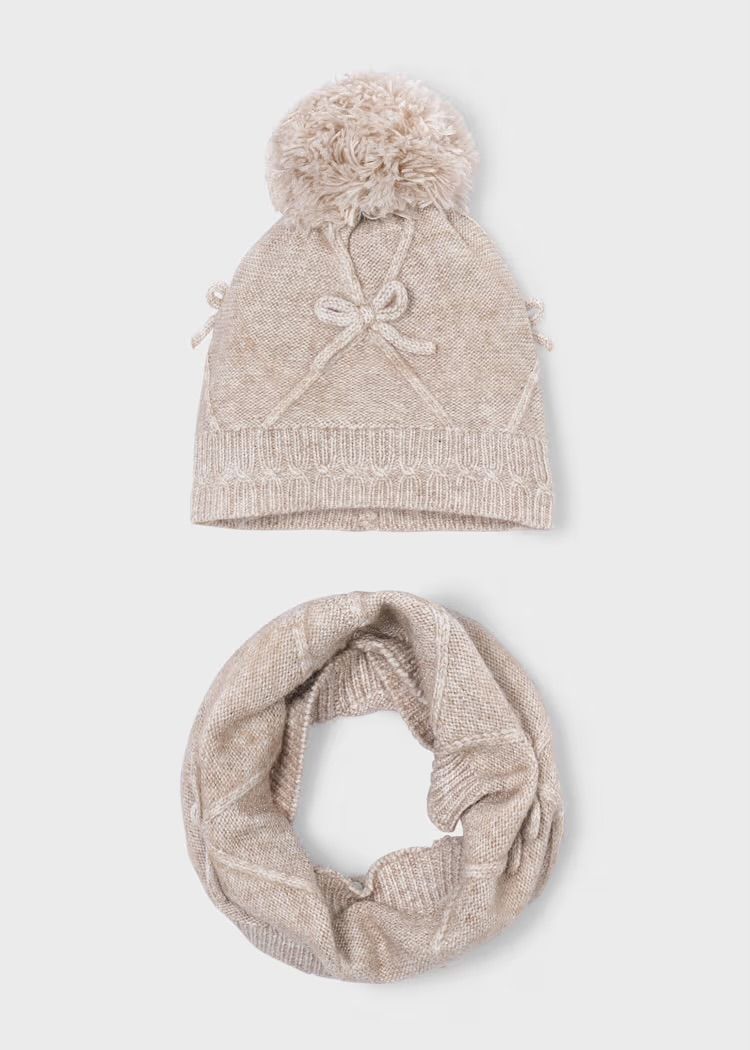 Mayoral Girls' hat and scarf set with bow detail