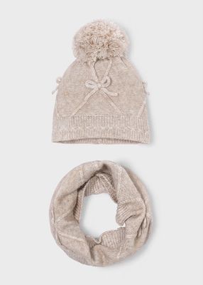 Mayoral Girls' hat and scarf set with bow detail