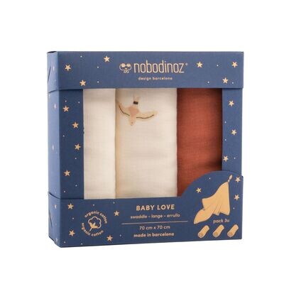 Nobodinoz Doos met 3 Baby Love mousseline • toffee