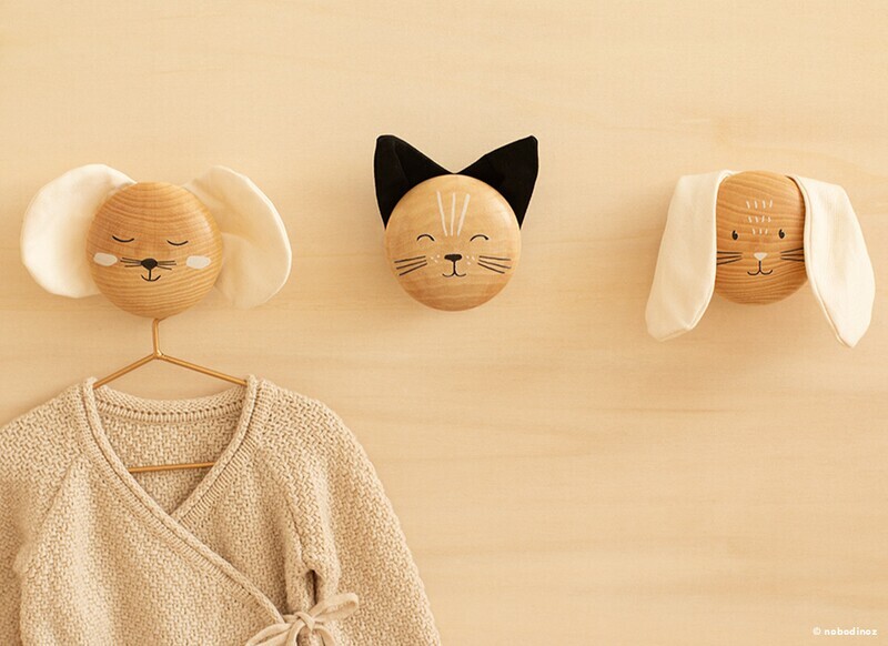 Houten kapstok muis - kat - konijn