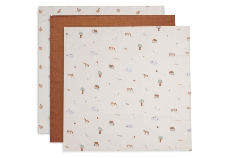 Jollein Hydrofiele Doek Small 70x70cm Farm - 3 Stuks