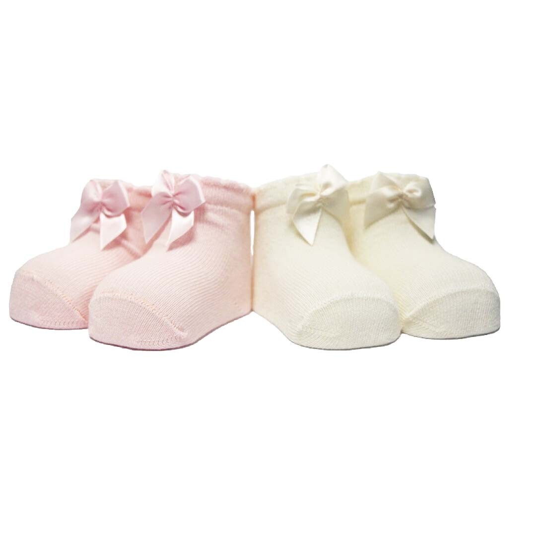 In Control 2p socks SATIN BOW off white/soft pink Newborn