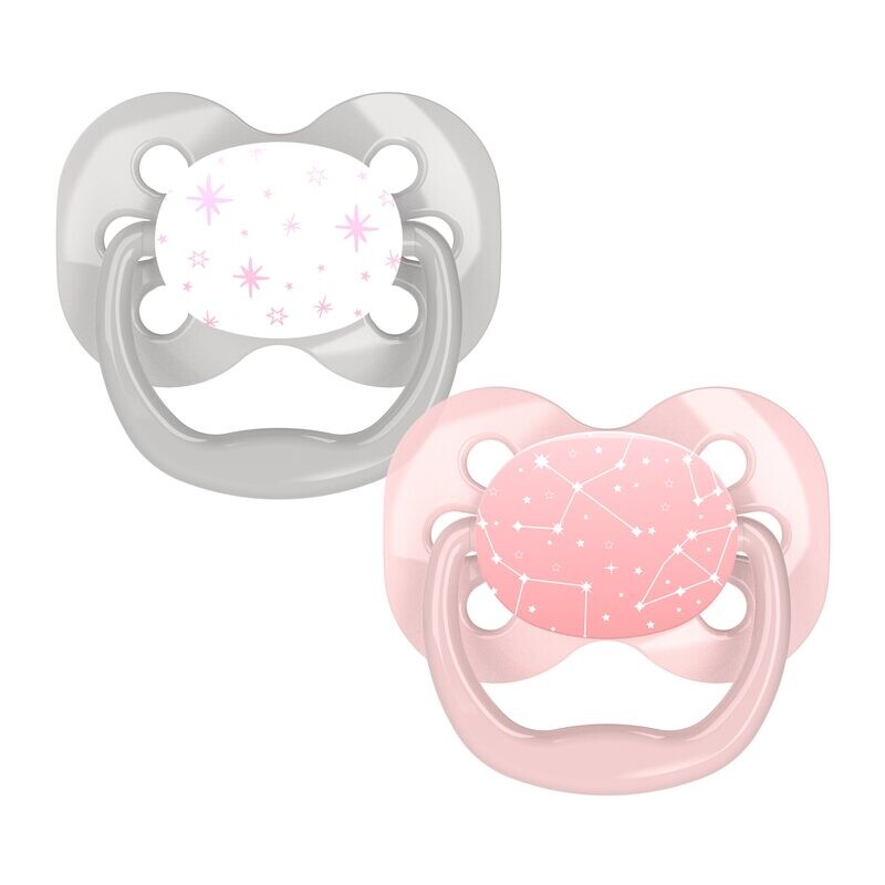 Dr. Brown&#39;s Symmetrische fopspeen fase 1 roze/grijs 2-pack
