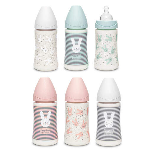 Suavinex Premium 270 ml fles streep met 3P siliconen ronde speen