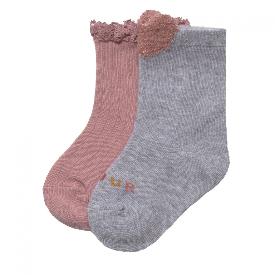 InControl 2p sokken HEART roze/grijs gemêleerd, Newborn