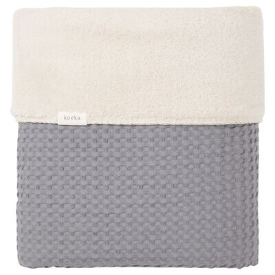 Koeka ledikantdeken wafel/teddy oslo steel grey/pebble