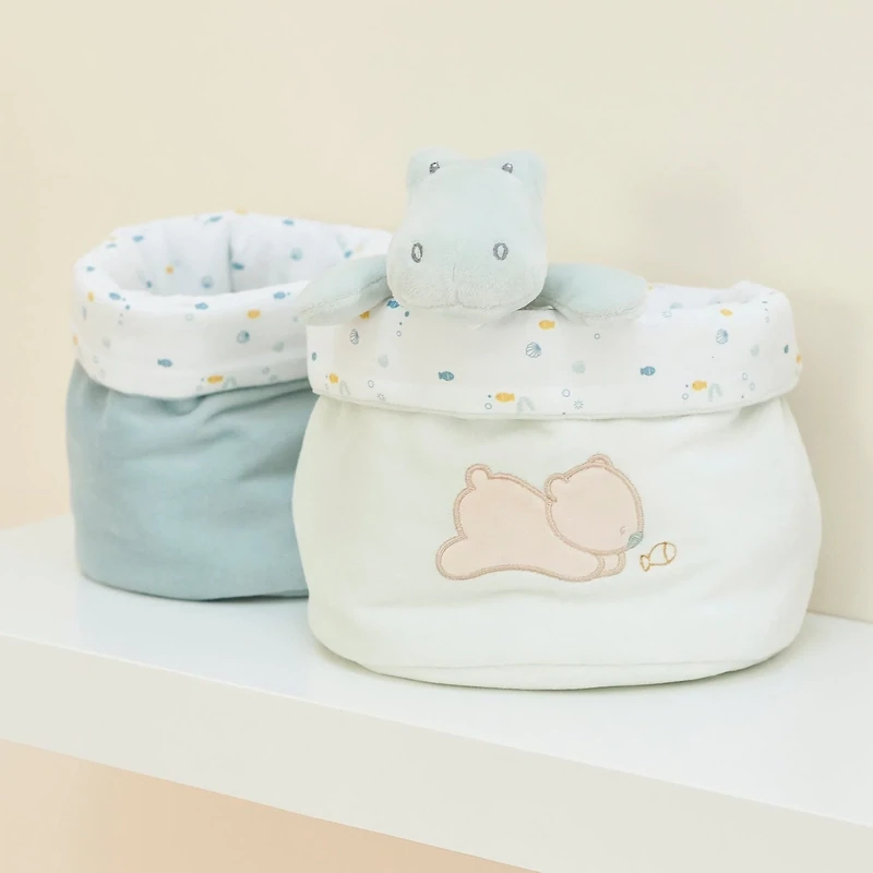 Nattou Set van 2 Opbergmandjes Romeo, Jules en Sally 20x20 cm Lichtgroen