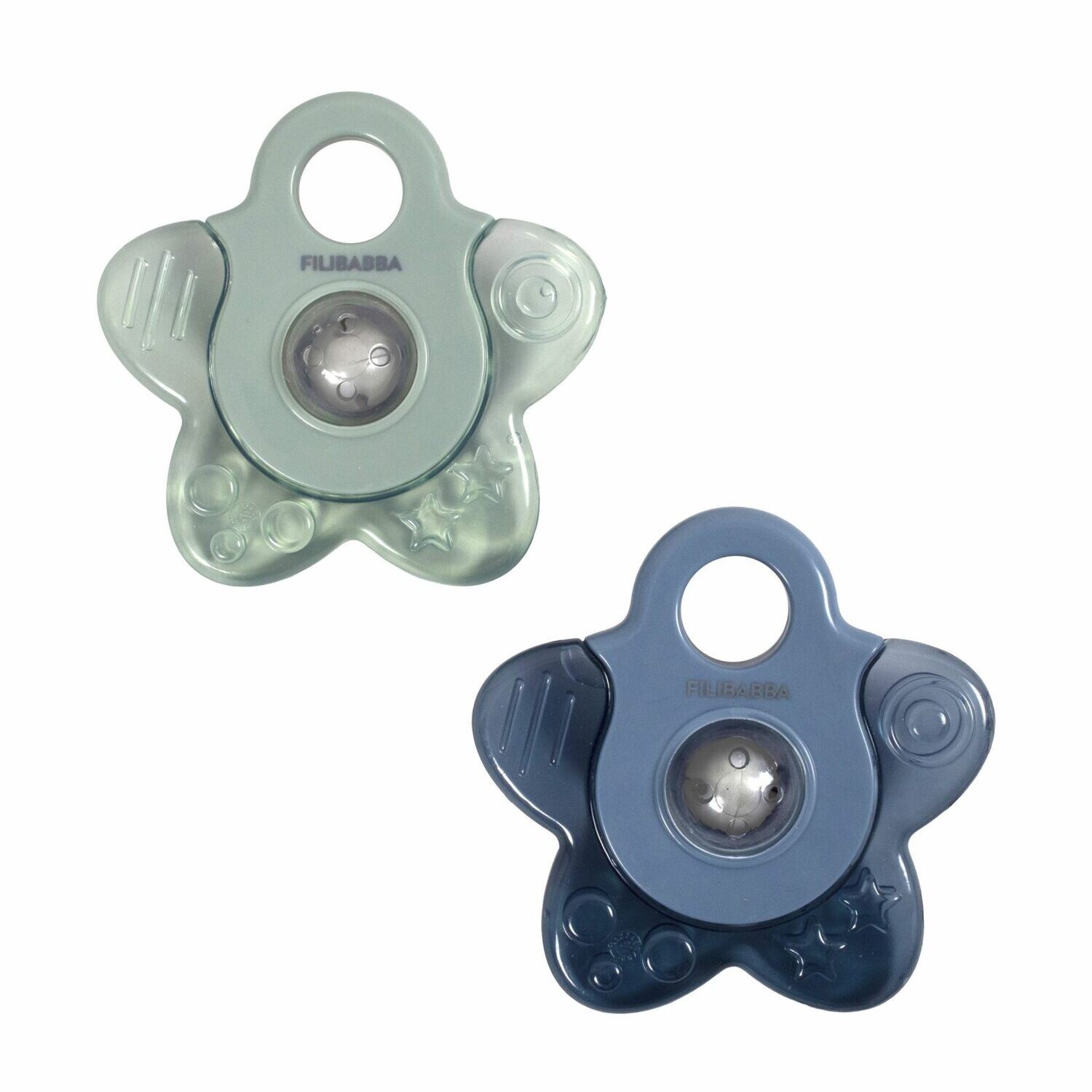 Filibabba Bijtring - Cooling star 2-pack blauw mix