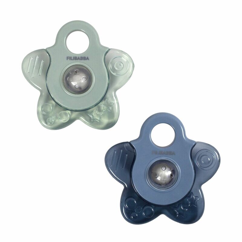 Filibabba Bijtring - Cooling star 2-pack blauw mix