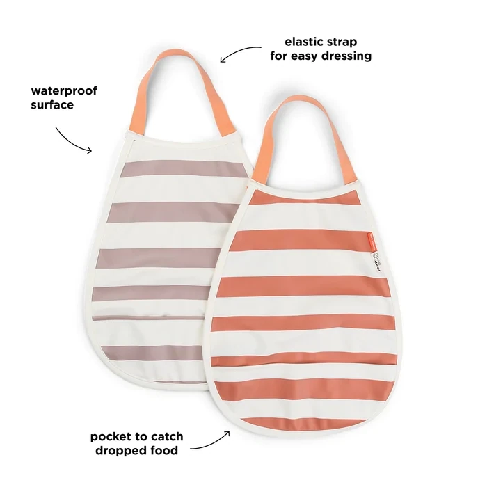 Done by Deer slabbetje 2-pack - strepen - papaya/powder