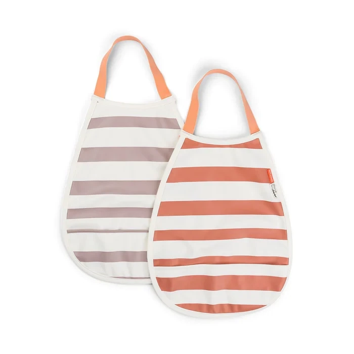 Done by Deer slabbetje 2-pack - strepen - papaya/powder