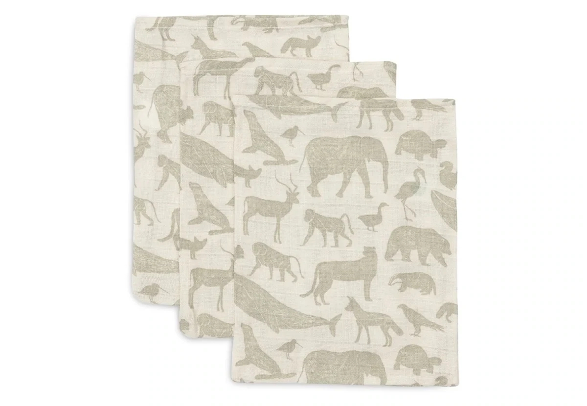 Hydrofiel Washandje 15x20cm Animals Olive Green (3pack)