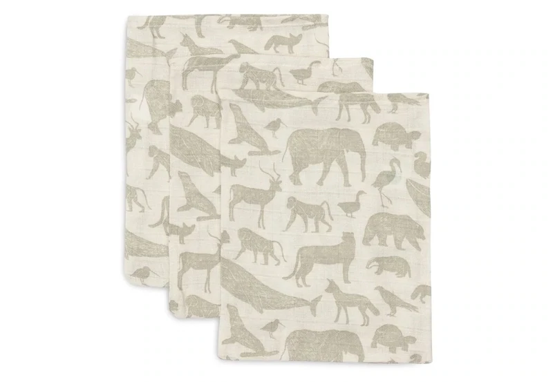 Hydrofiel Washandje 15x20cm Animals Olive Green (3pack)