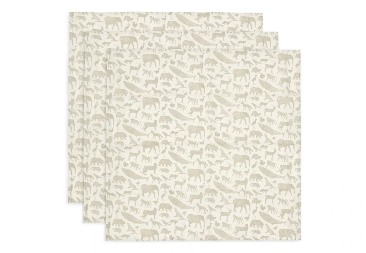 Hydrofiele Doek Small 70x70cm Animals Olive Green (3pack
