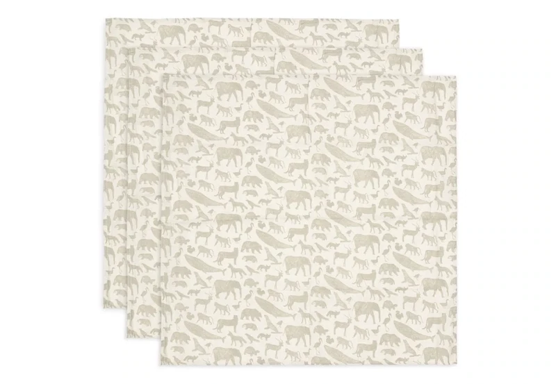 Hydrofiele Doek Small 70x70cm Animals Olive Green (3pack