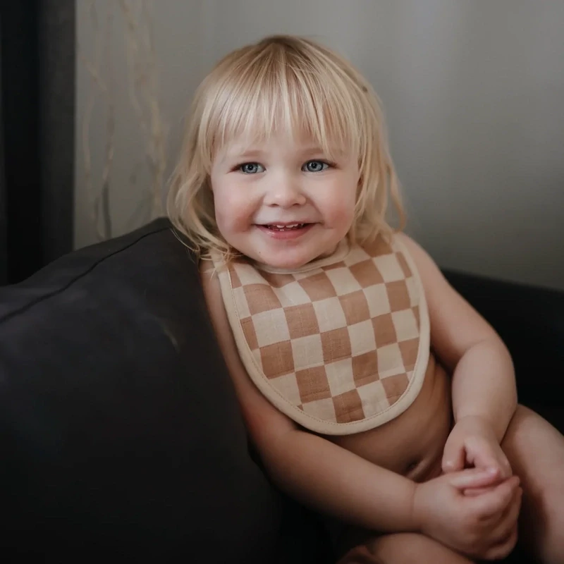 MUSHIE - MUSLIN BIB 2-PACK - OLIVE CHECK/NATURAL CHECK