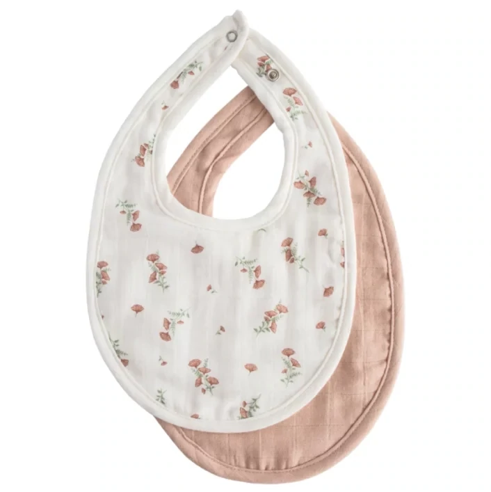 MUSHIE - MUSLIN BIB 2-PACK - BLUSH/PINK FLORAL