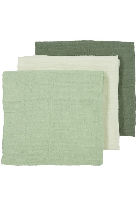 PRE-WASHED HYDROFIELE DOEKEN 3-PACK UNI - OFFWHITE/SOFT GREEN/FOREST GREEN - 70X70CM