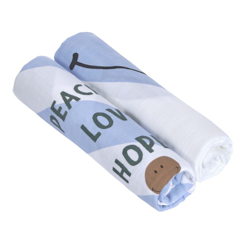 Hemels zachte Swaddle XL (2 stuks) - Happy Rascals, hemelsblauw