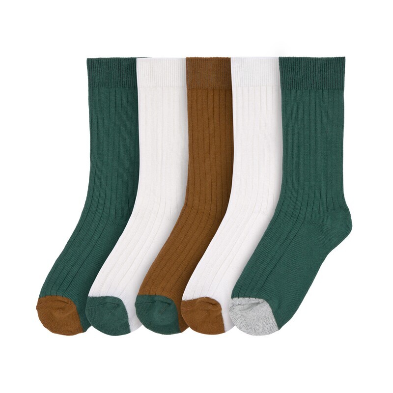Kindersokken set van 5 - Little Gang, groen wit caramel