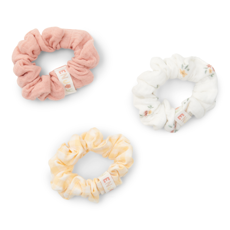 Little Dutch  3-pack scrunchies White Meadows / Sunshine Checks / Flower Pink
