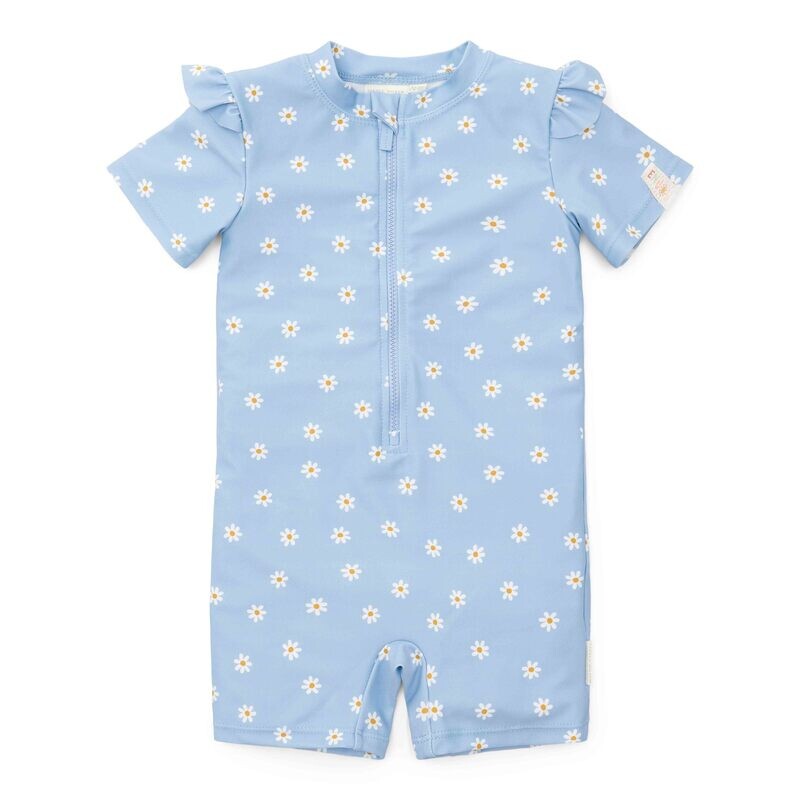 Little dutch Zwempak korte mouw ruches Daisies Blue