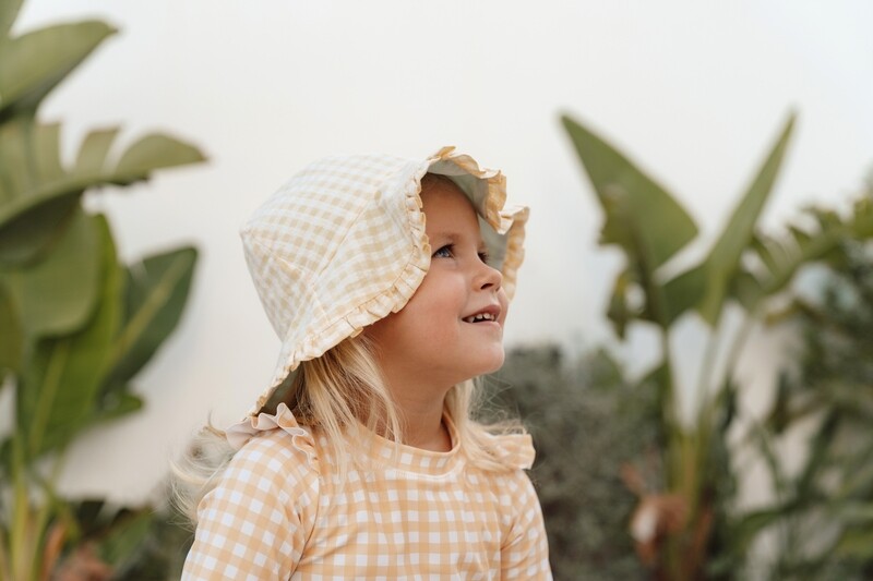 Little Dutch Reversible zonnehoedje Sea Green / Sunshine Checks