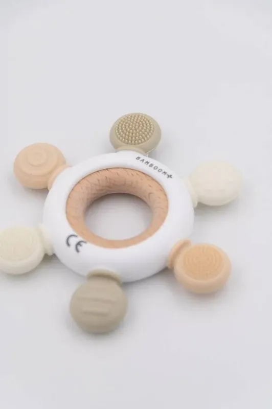 Bamboom Timone houten en siliconen bijtring - CREAM