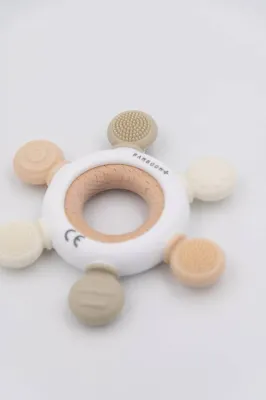 Bamboom Timone houten en siliconen bijtring - CREAM