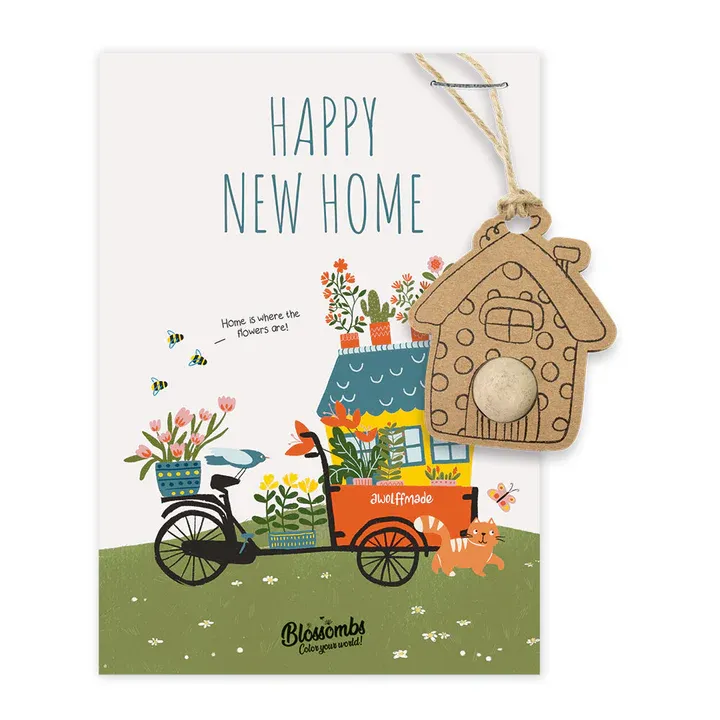 Blossombs Hanger Huis met zaadbommetje op kaart &#39;Happy New Home&#39;