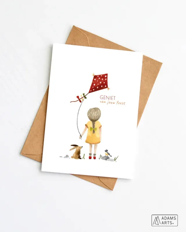 Mailbox Postkaart // Geniet van je feest - meisje met vlieger