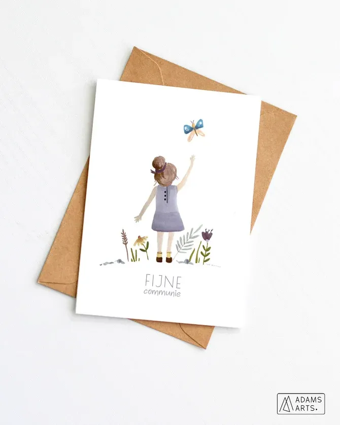 Mailbox Postkaart // Fijne communie - meisje met vlinder