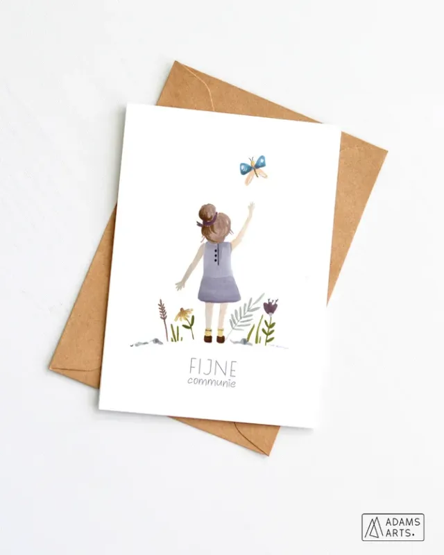 Mailbox Postkaart // Fijne communie - meisje met vlinder