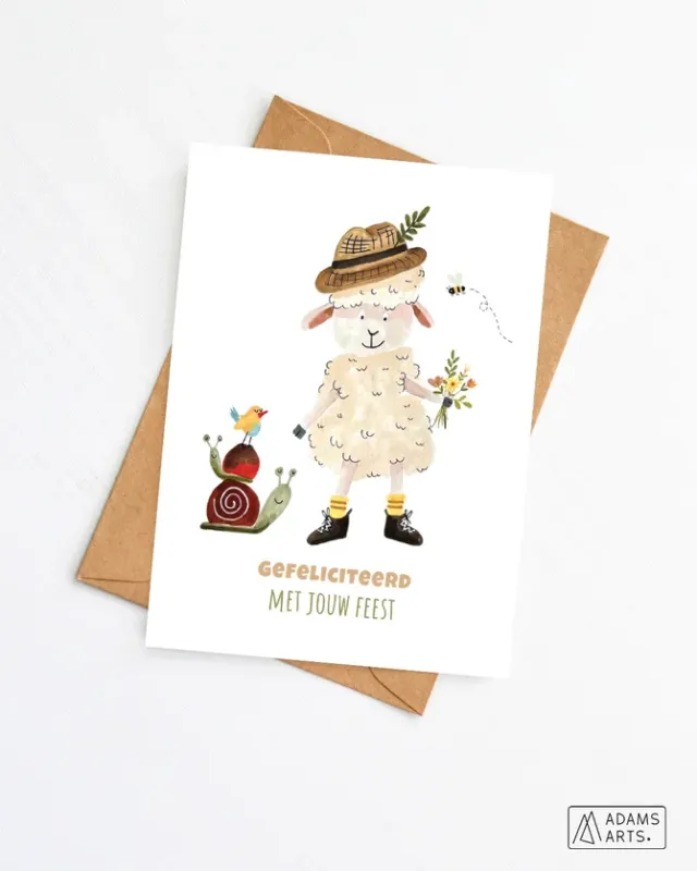 Mailbox Wenskaart verjaardag/lentefeest/communie - Gefeliciteerd met je feest - schaap