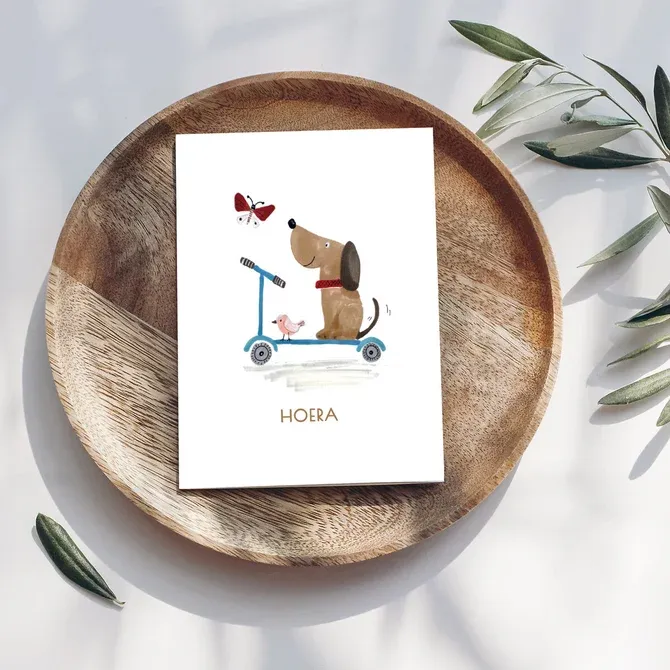 Mailbox Verjaardagskaart // Hoera - hond op step