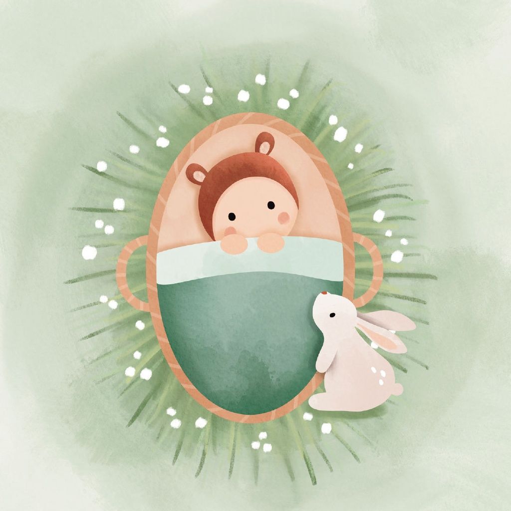 Blanco baby in draagmand