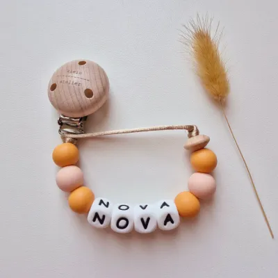 Fopspeenketting met naam uni of duo-color