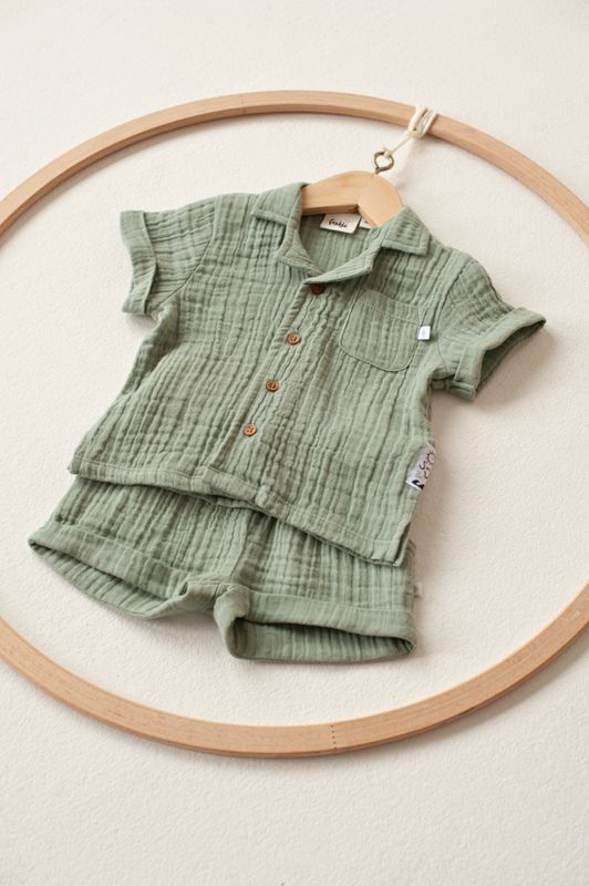 Feetje Short mousseline Sumer Woven Zeegroen