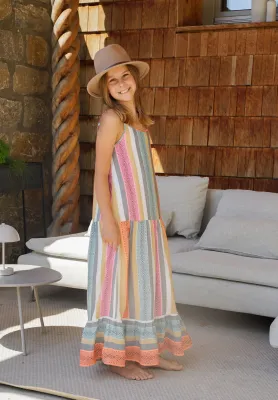 DAMELIE Kleed Boho-Stijl Kleurijke strepen