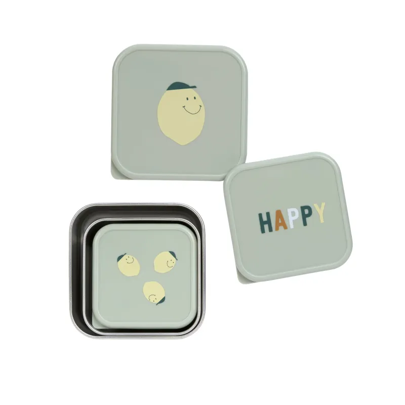 Snackbox voor kinderen (set van 3) - Roestvrijstalen lunchbox, Happy Fruits, Citroen
