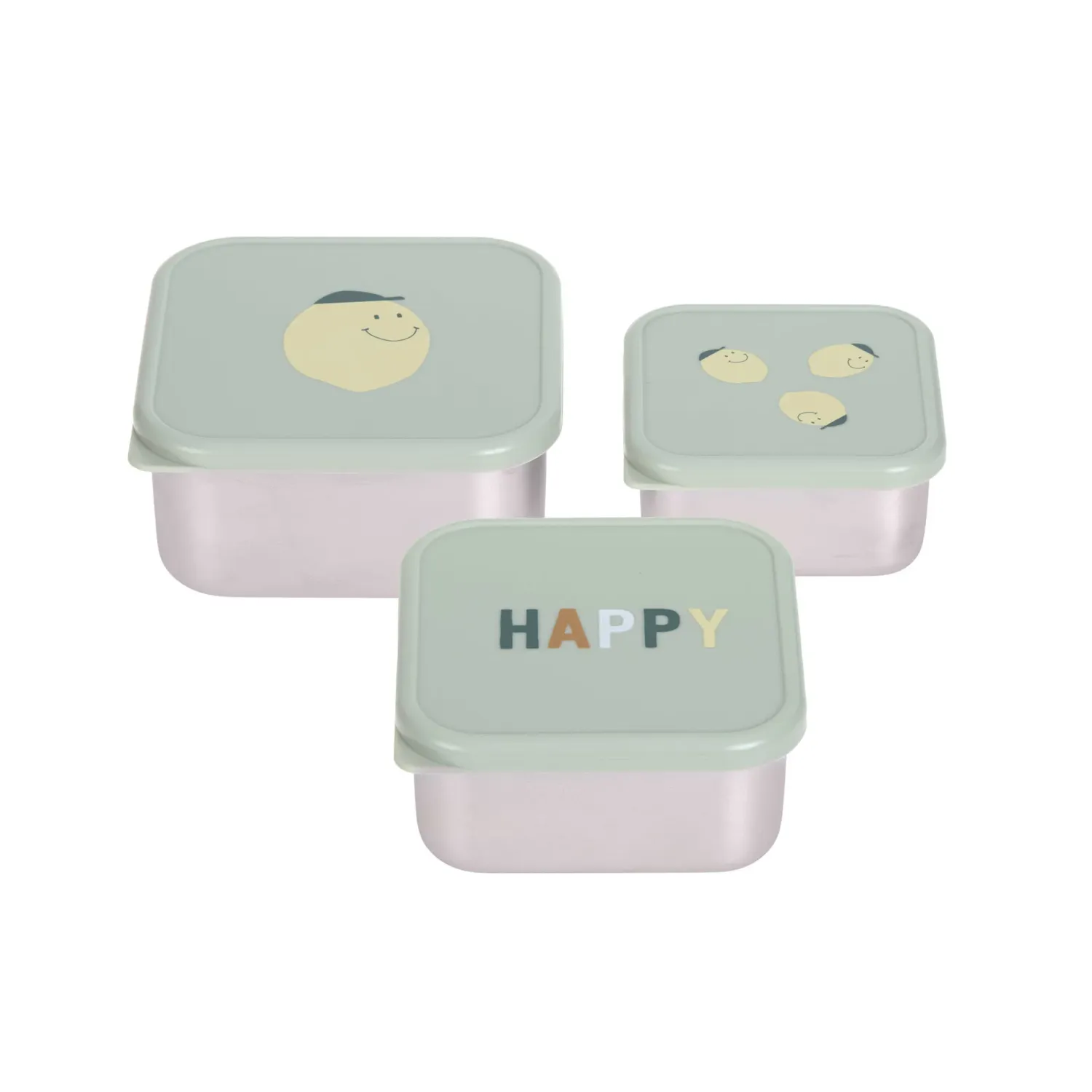 Snackbox voor kinderen (set van 3) - Roestvrijstalen lunchbox, Happy Fruits, Citroen
