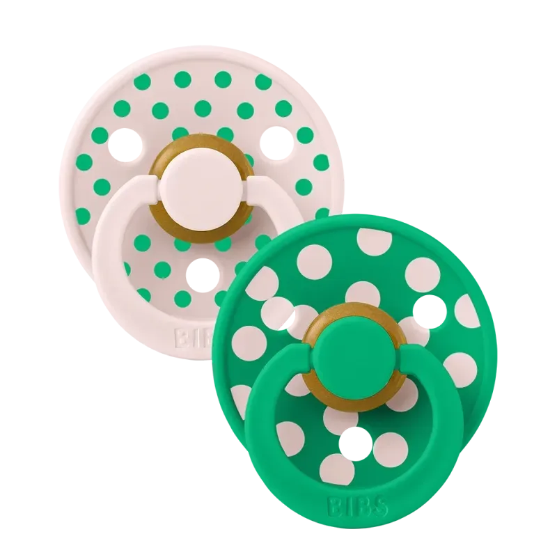 BIBS Ronde - STUDIO Kleurrijke Speentjes 2-pack Polka - Bloemblaadjes/Cactus Size 1