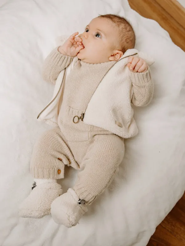 Bamboom Jumpsuit met gebreide kraag - WARM WHITE 128