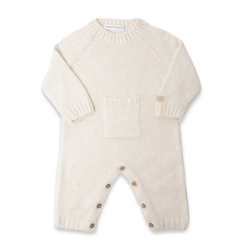 Bamboom Jumpsuit met gebreide kraag - WARM WHITE 128