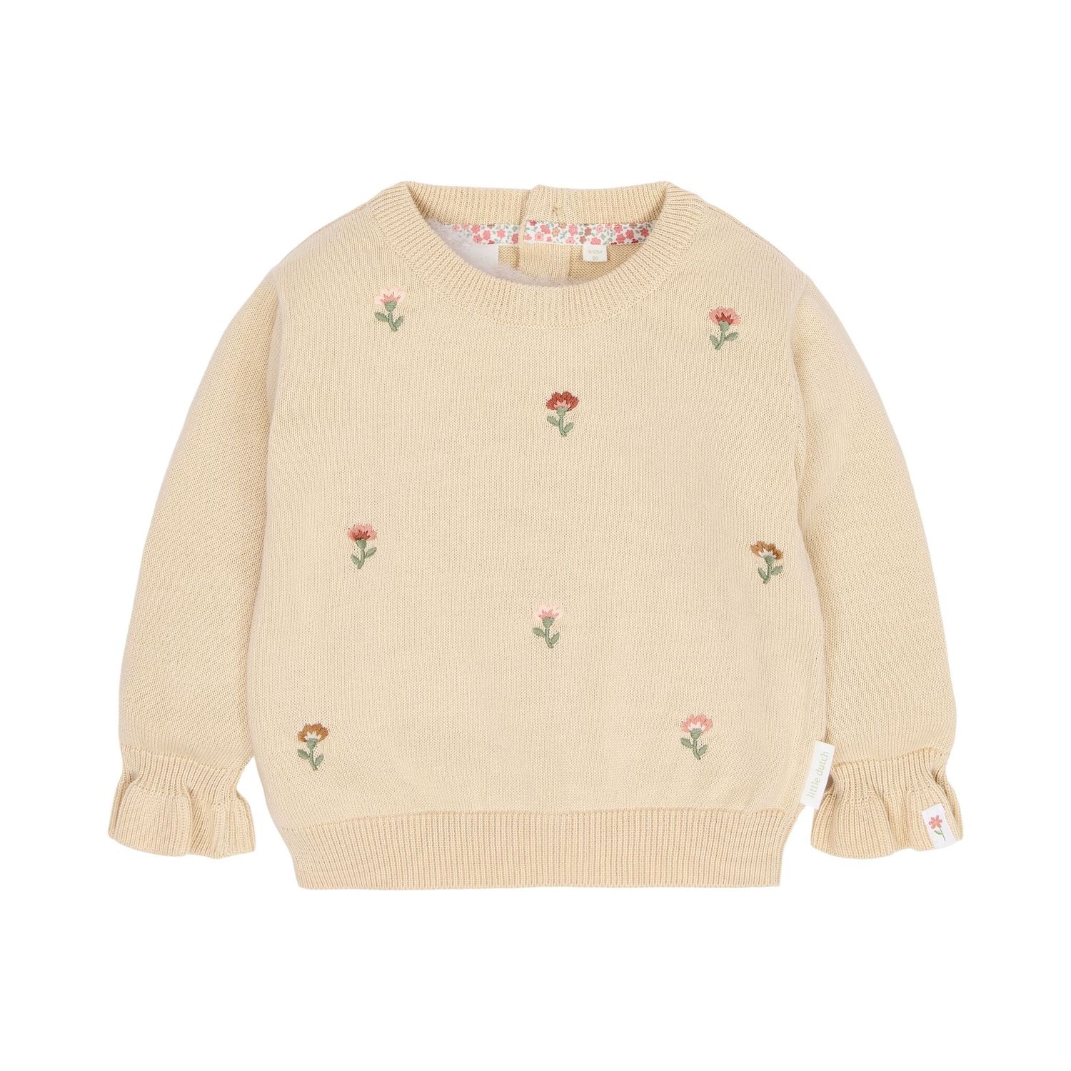 LD Gebreide Trui Beige met Bloemenborduursel